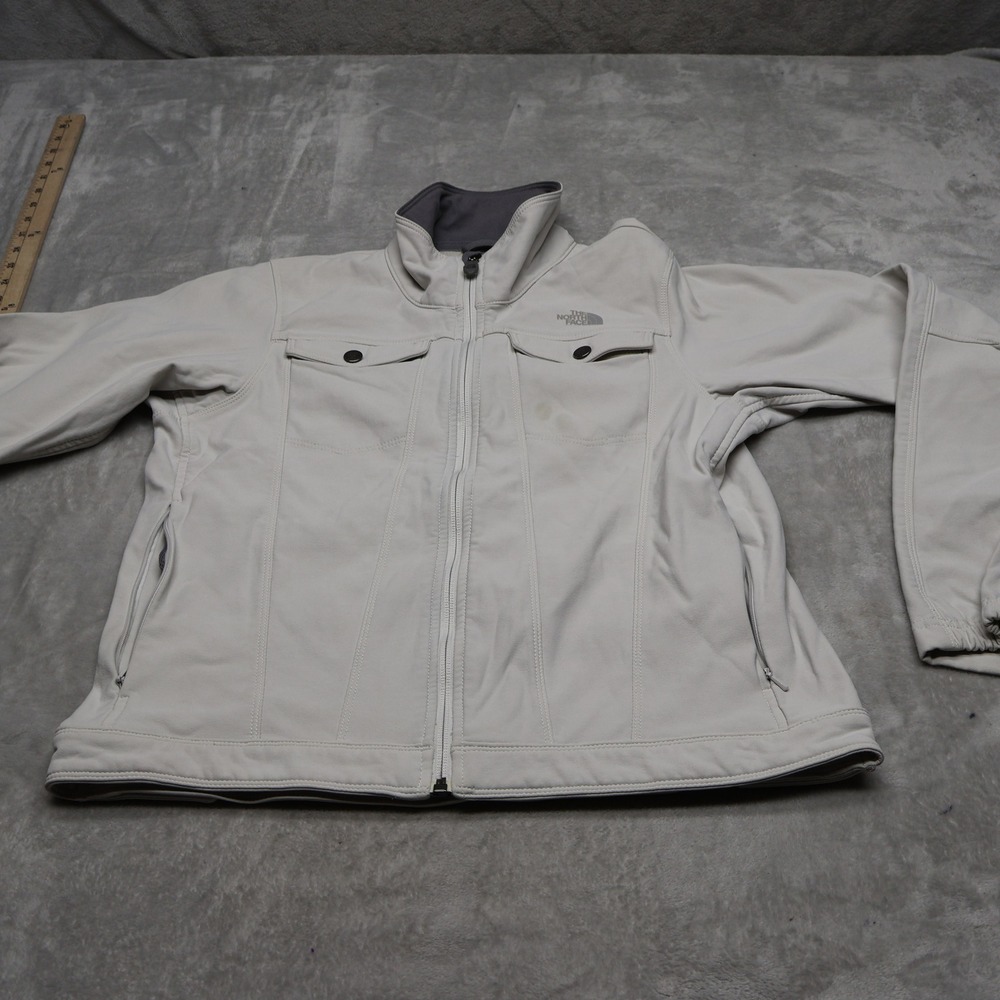 North Face Jacket Womens Small White Softshell Rain Wind Fleece Lined Full Zip